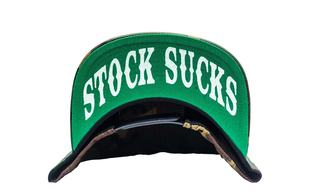 NSC "Stock Sucks" Snap Back Hat - Camo - No School Choppers